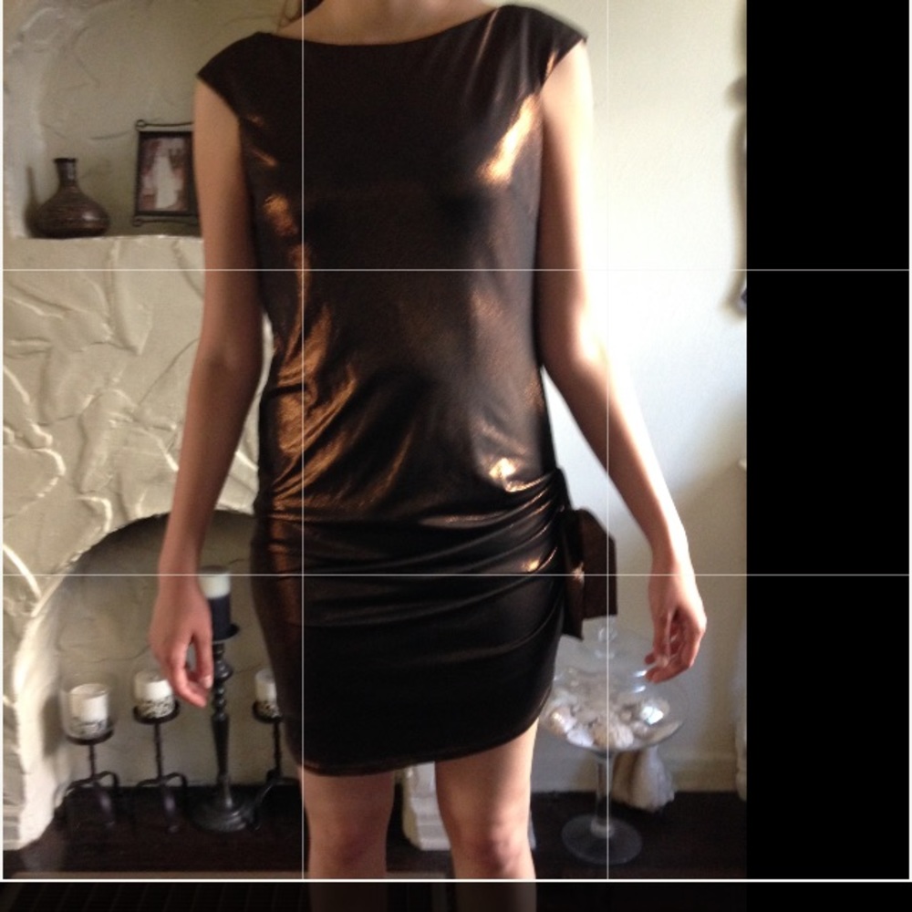 Brass Metallic knit Dress with side tie